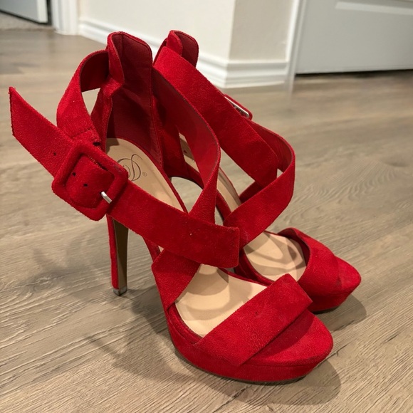 D . Shoes - Elegant Red Strappy High Heel Sandals